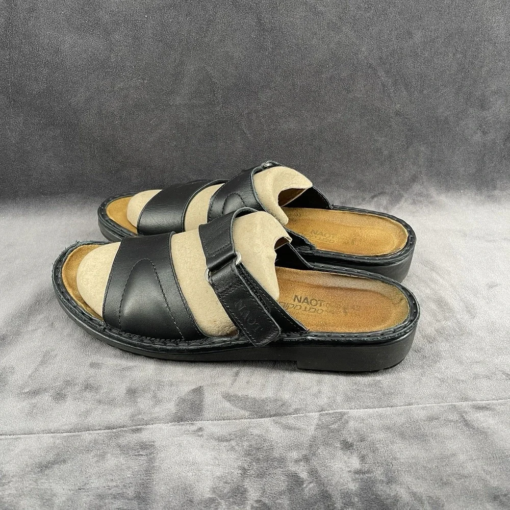 Naot Black Leather Slide Sandals Men's EU 42 US 9 Adjustable Comfort